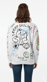 MNS WOMEN Doodle Graphic Sweatshirt White Multicolor Print - Smgarment's